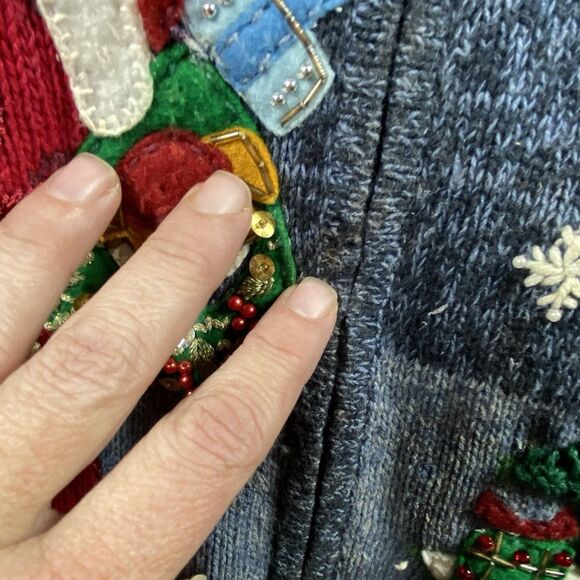Heirloom Collectibles Sz L Vtg 90s Christmas Holiday Knit Zip Cardigan Sweater - Picture 5 of 16